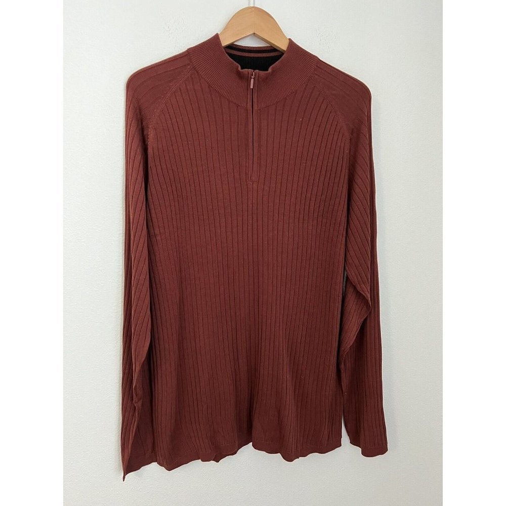 Pronto-Uomo Sweater 1/4 Zip Mens Silk Viscose Cotton Rust Red 2XL New